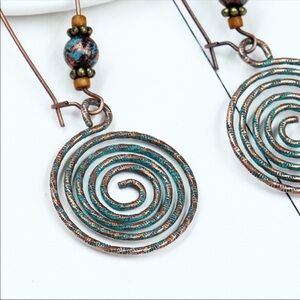 Bohemian spiral patina metal beaded earrings